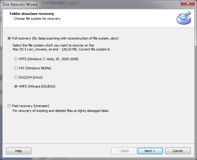 VMFS Recover Screenshot